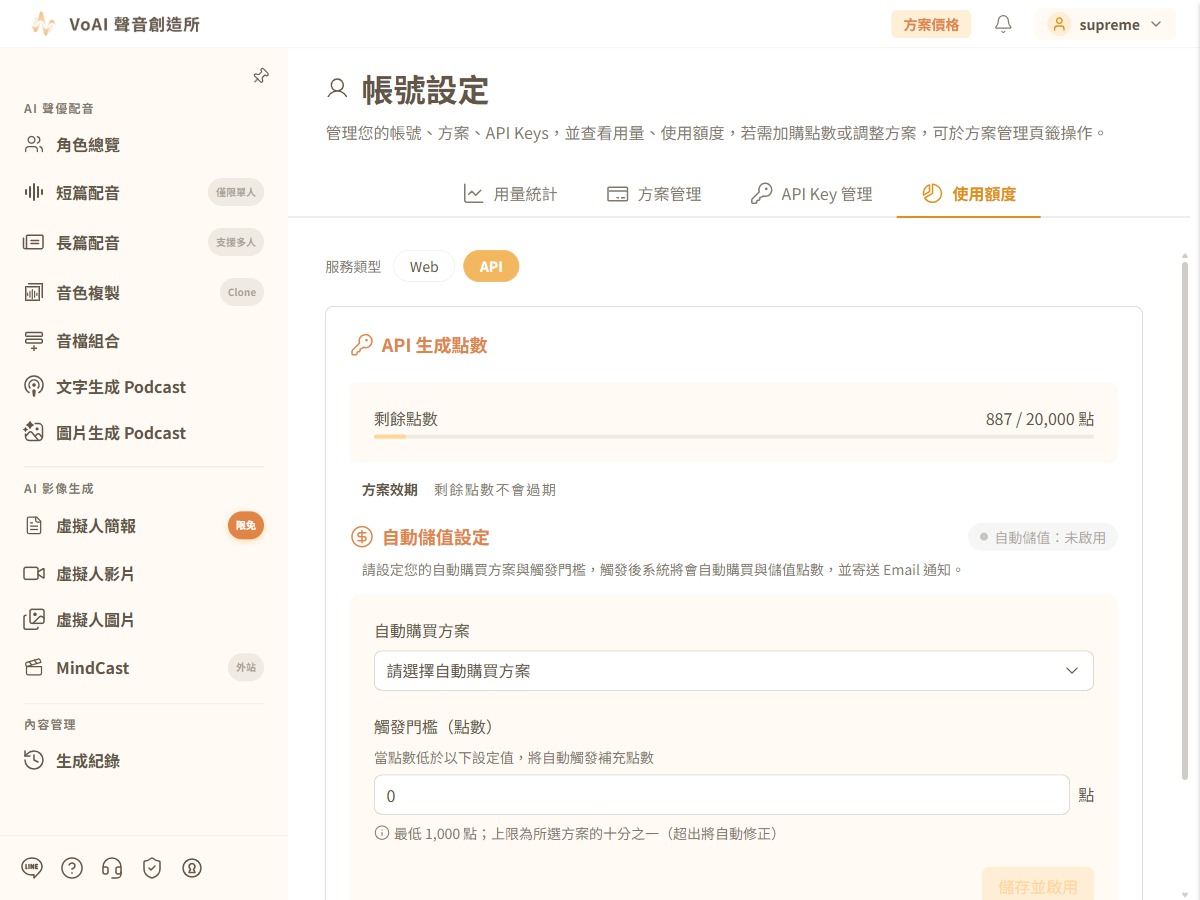 使用額度 API 分頁